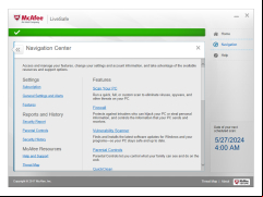McAfee Total Protection - navigation