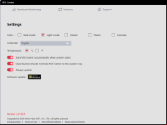 MSI Dragon Gaming Center - settings